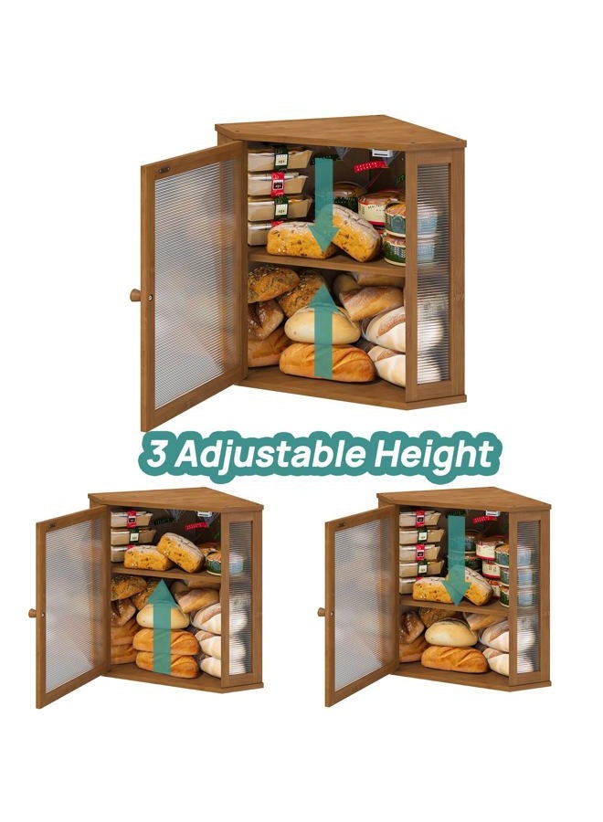 viewcare Corner Bread Box for Kitchen Counter, Bamboo Wood Large Capacity Bread Storage Bin with Acrylic Wavy Door Panel (Brown, Extra Large) - Image 4
