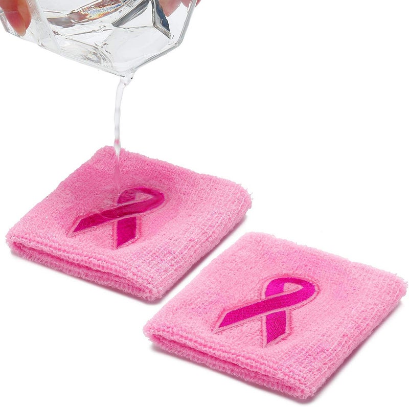 Bememo 6 Pieces Breast Cancer Awareness Sweatbands Set, Includes 2 Pieces Sports Headband and 4 Pieces Wristbands Sweatbands Pink Ribbon Sweatband Set for Men and Women - Image 3