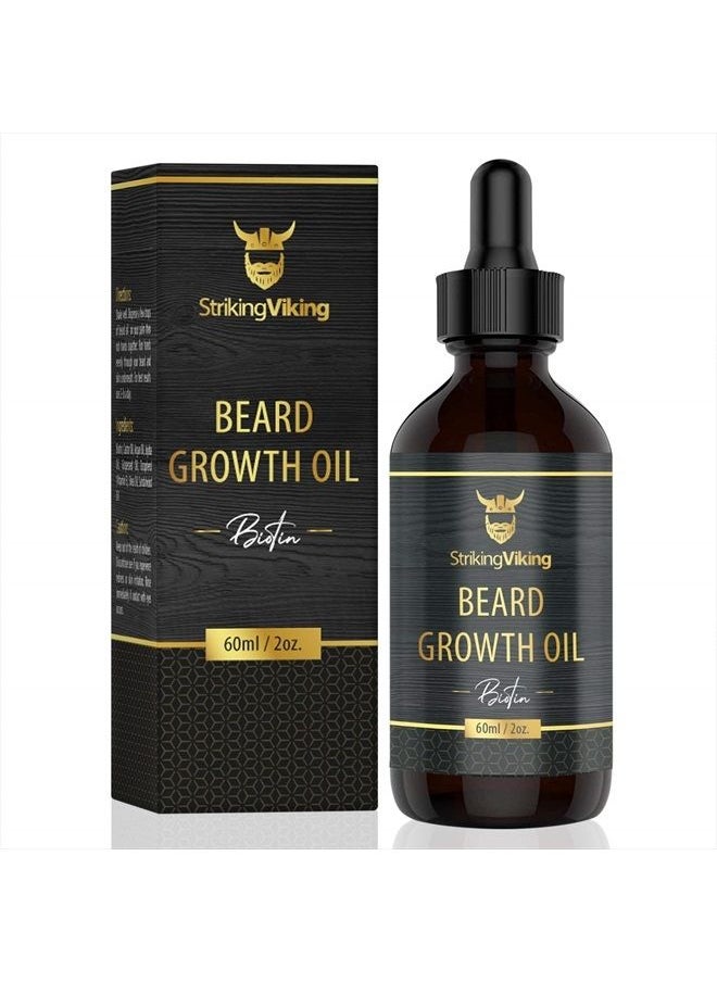 Striking Viking - Beard Growth Oil with Biotin – Thickening and Conditioning Beard Oil - All Natural Beard Growth Serum Promotes Facial Hair Growth for Men, Sandalwood - Image 1