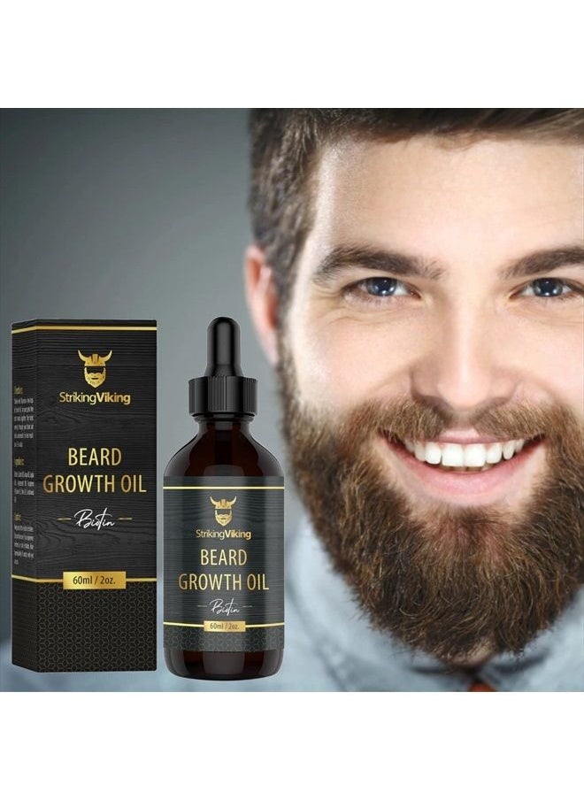 Striking Viking - Beard Growth Oil with Biotin – Thickening and Conditioning Beard Oil - All Natural Beard Growth Serum Promotes Facial Hair Growth for Men, Sandalwood - Image 1