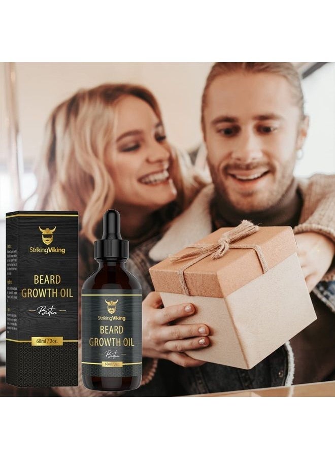 Striking Viking - Beard Growth Oil with Biotin – Thickening and Conditioning Beard Oil - All Natural Beard Growth Serum Promotes Facial Hair Growth for Men, Sandalwood - Image 1