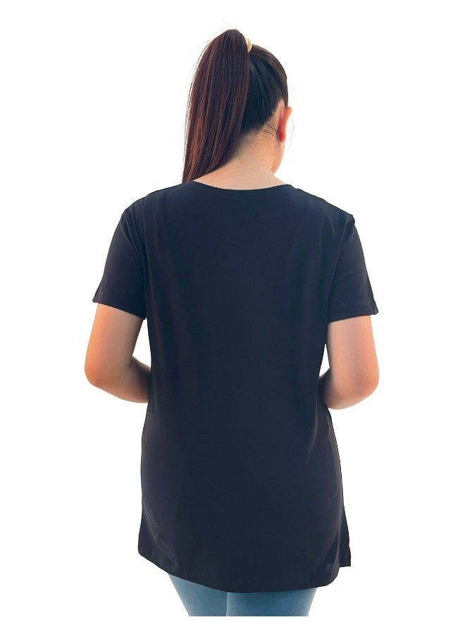 JOANNA JOANNA W203011 Women's Lady Face Print Round Neck Short Sleeve T-Shirt - Black - Image 3