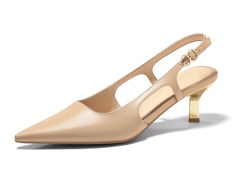 Coutgo Womens Low Kitten Heels Slingback Pumps Closed Pointed Toe Buckle Party Work Dress Shoes, Khaki, Size 8 - Image 1