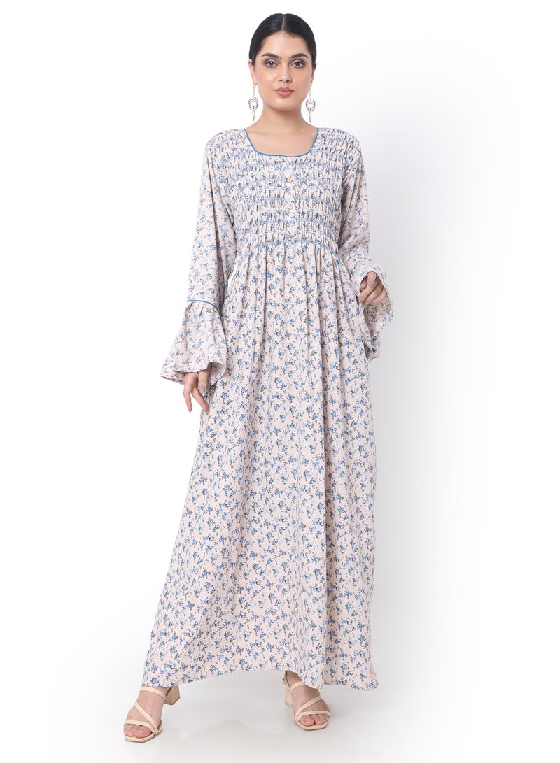 HANA & SARA SMOKING DESIGN CASUAL LONG VISCOSE STYLISH PRINTED ARABIC KAFTAN JALABIYA DRESS  - Image 1