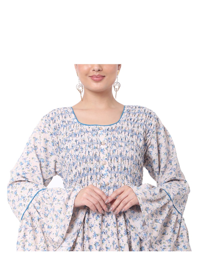 HANA & SARA SMOKING DESIGN CASUAL LONG VISCOSE STYLISH PRINTED ARABIC KAFTAN JALABIYA DRESS  - Image 3