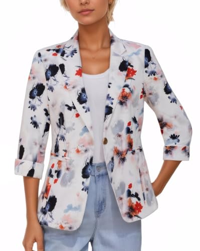 Beninos Womens Blazers 3/4 Sleeve Lightweight Office Work Blazer Jacket (1905 White, S) - Image 3