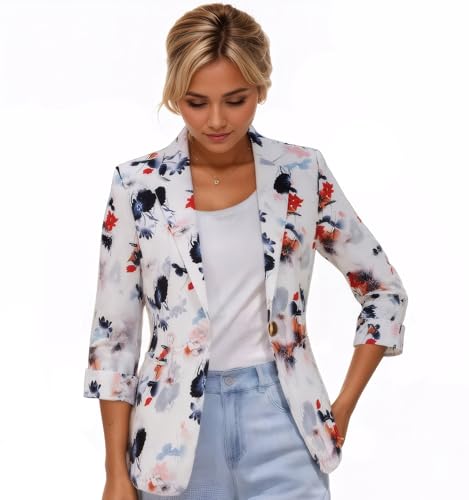 Beninos Womens Blazers 3/4 Sleeve Lightweight Office Work Blazer Jacket (1905 White, S) - Image 4