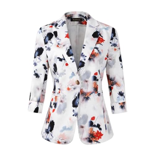 Beninos Womens Blazers 3/4 Sleeve Lightweight Office Work Blazer Jacket (1905 White, S) - Image 1