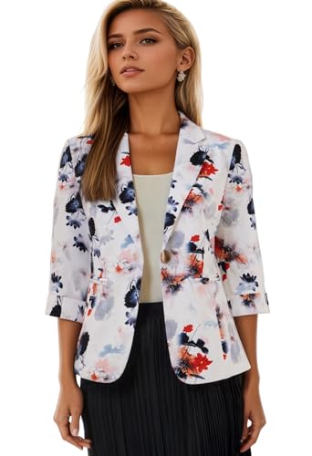 Beninos Womens Blazers 3/4 Sleeve Lightweight Office Work Blazer Jacket (1905 White, S) - Image 5