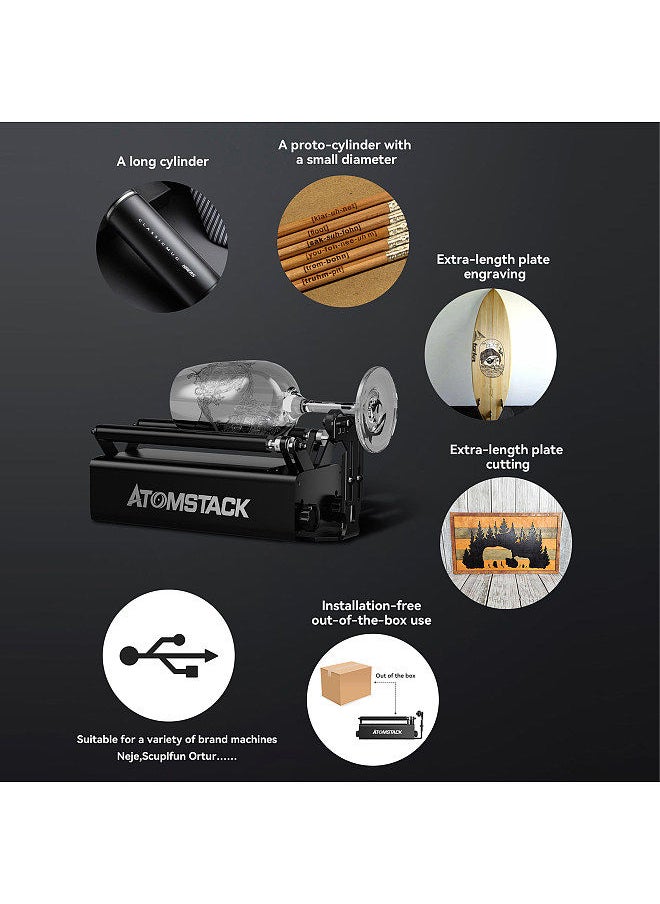 ATOMSTACK - R3 PRO Roller for Cylindrical Irregular Objects with 360° Rotating Engraving Axis 8 Angle Adjustments Support Frame Engraving Diameter As Small As 4MM Compatible with 95% of Laser Engraving Machines - Image 1