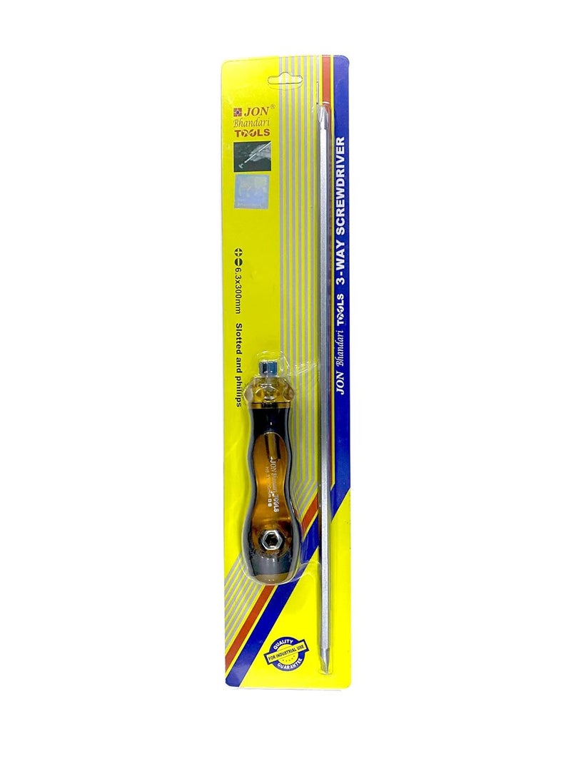 Jon Bhandari Tools JON BHANDARI 3 way Slotted and Phillips Screwdriver 63 x 300mm  - Image 1