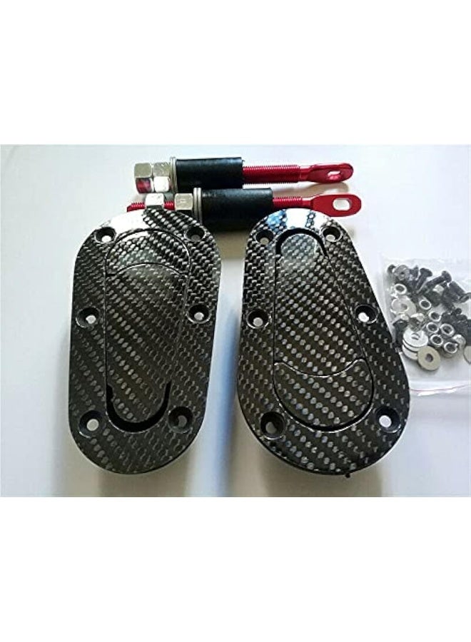 TEAMWILL Carbon Fiber Racing Car Bonnet Plus Flush Mount Hood Latch Steel Pin Locking Kit - Image 1