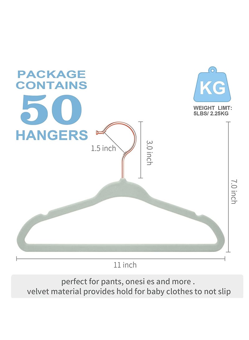 Red Dot Gift 50-Pack Matcha Green Color Baby Velvet Hangers 11Inch - Nursery Clothes Hangers Non Slip Toddler Hangers, 360 Chrome Rose-Gold Hook.  - Image 2