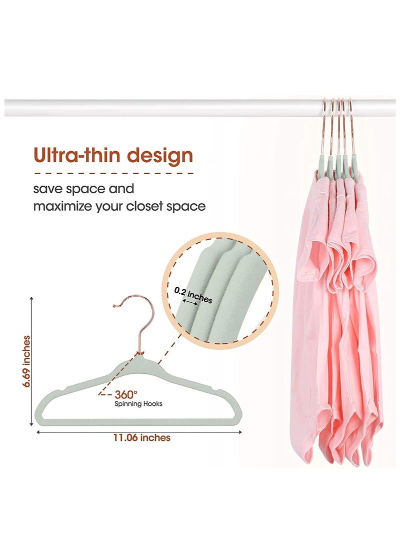 Red Dot Gift 50-Pack Matcha Green Color Baby Velvet Hangers 11Inch - Nursery Clothes Hangers Non Slip Toddler Hangers, 360 Chrome Rose-Gold Hook.  - Image 5