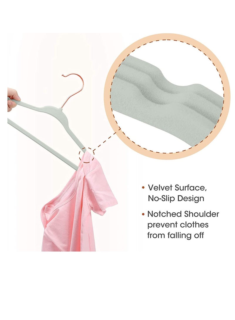 Red Dot Gift 50-Pack Matcha Green Color Baby Velvet Hangers 11Inch - Nursery Clothes Hangers Non Slip Toddler Hangers, 360 Chrome Rose-Gold Hook.  - Image 3