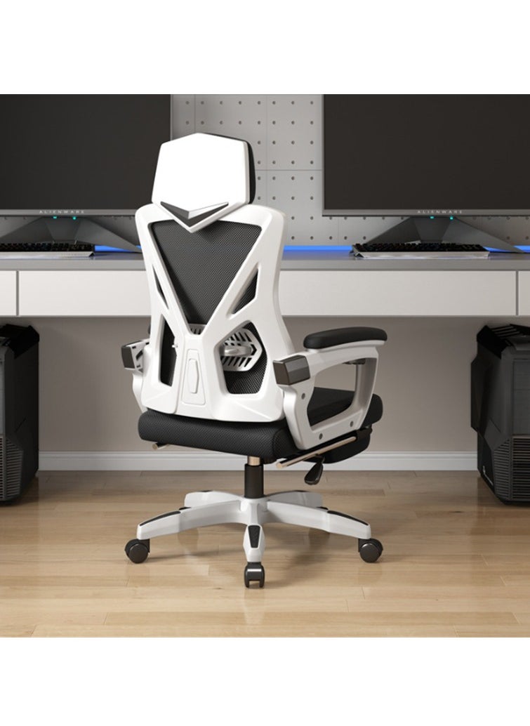 Ergonomic Office Chair, Height and Backrest Adjustable Desk Chair with Lumbar Support and Footrest for Work, Study and Gaming, Swivel Computer Chair for Home Office (Z1-White)