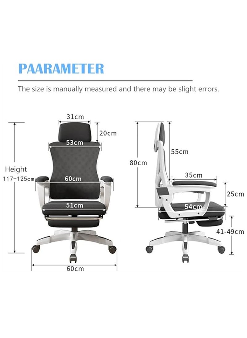 Ergonomic Office Chair, Height and Backrest Adjustable Desk Chair with Lumbar Support and Footrest for Work, Study and Gaming, Swivel Computer Chair for Home Office (Z1-White)