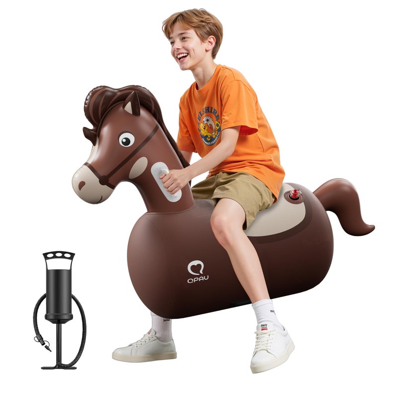 QPAU Infatable Bouncy Horse Toys with Hand Pump Heavy Duty Giant Bouncy Pal 220lbs Load Capacity Ride On Bouncy Animal Hopper Toy Indoor Outdoor Bouncers for Kids Girls Boys Ages 5 - Image 3