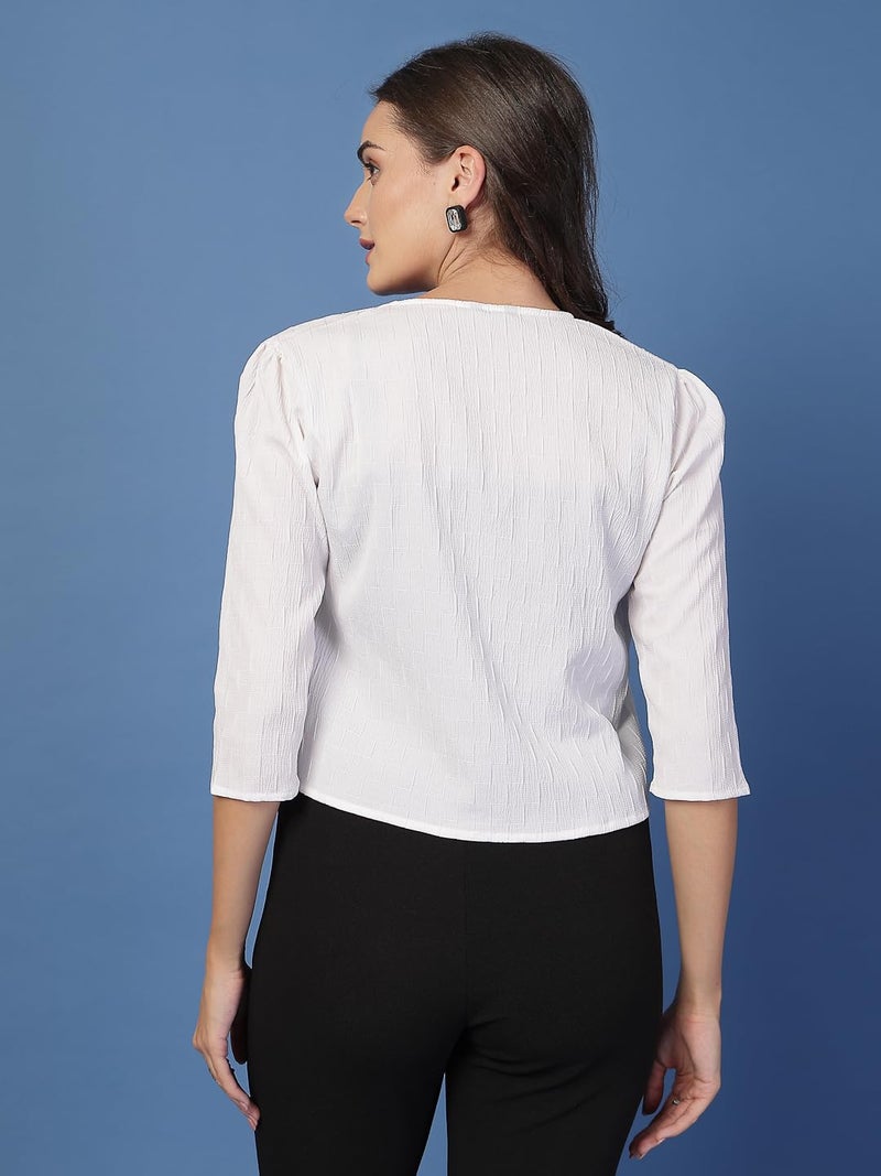 Style Quotient Women White Solid Shrug - Image 4
