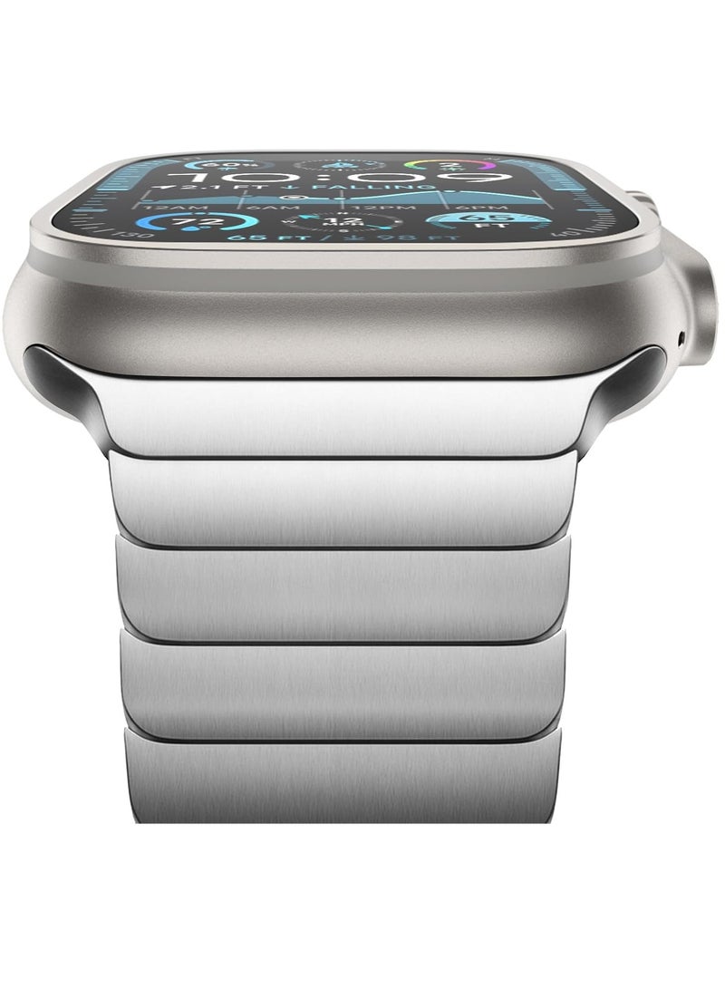 TIGER Stainless Steel Link Bracelet for Apple Watch Ultra/Ultra 2 – Metal Band with Folding Clasp for 49mm, 46mm, 45mm, 44mm, 42mm, Compatible with Apple Watch Series 10, 9, 8, 7, 6, 5, 4, 3, 2, 1, SE (Silver) - Image 2