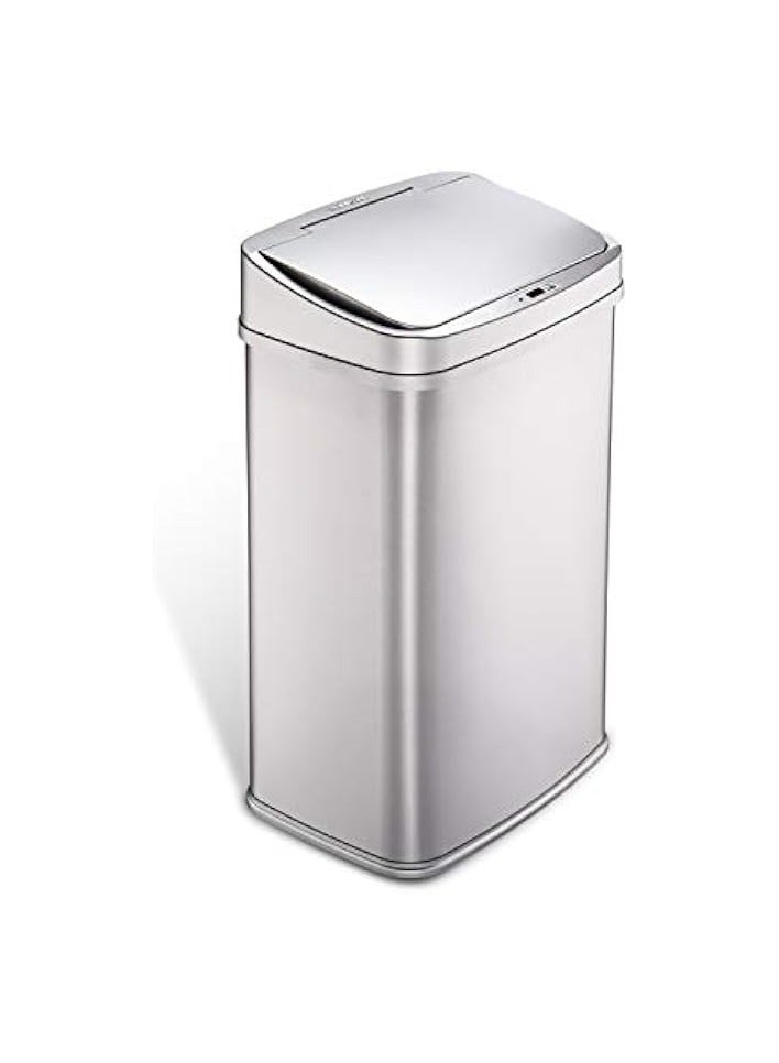 نينستارز DZT-50-28، 50 لترًا من سلة المهملات والقمامة الأوتوماتيكية بدون لمس والمستشعر الحركي المصنوعة من الفولاذ المقاوم للصدأ مع آلية غطاء فضية شديدة التحمل للمنزل والمطبخ والمكتب - Image 1
