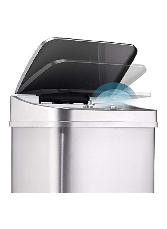 نينستارز DZT-50-28، 50 لترًا من سلة المهملات والقمامة الأوتوماتيكية بدون لمس والمستشعر الحركي المصنوعة من الفولاذ المقاوم للصدأ مع آلية غطاء فضية شديدة التحمل للمنزل والمطبخ والمكتب - Image 2
