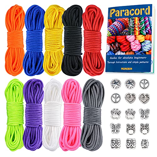 MONOBIN Micro Paracord Kit with Instructions, 10 Colors 20FT 2MM Paracord Combo Kit with Beads for Making Bracelets, Lanyards - Image 1