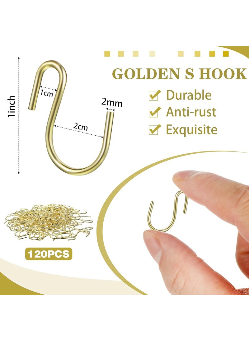 Sratte Sratte 120 Pieces Small S Hooks for Hanging Heavy Duty Mini S Shaped Metal Hook Hanger Ornament Storage Hooks for Plants DIY Craft Hanging Pot Jewelry Key Chain Tags KitchenwareGold 1 Inch  - Image 3