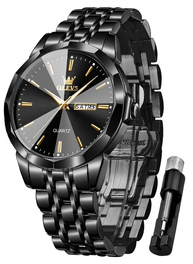 OLEVS Men Watches Chain Business Luxury Dress Easy Read Wrist Watch Black Stainless Steel Waterproof Watch for Men Date - Image 1