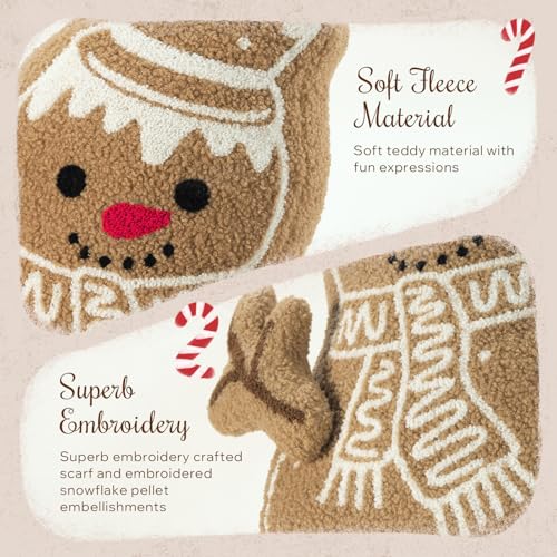 Phantoscope Gingerbread Merry Christmas Throw Pillow Plush Teddy Xmas Gingerbread Snowman Shaped Pillows with DIY Branch Arms Christmas Decorative Pillow for Couch Beige 19x115 inches - Image 3