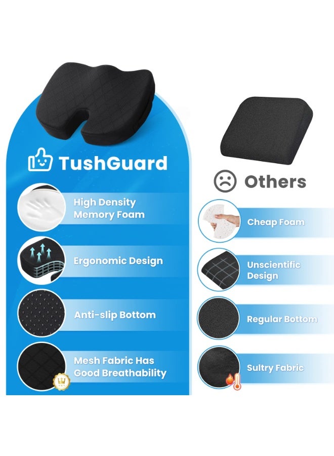 Office/Car Seat Cushion, Non-Slip Sciatica & Back Coccyx Tailbone Pain Relief Chair Pad, Memory Foam Butt Pillow for Computer Desk, Wheelchair, Driving (Black) - Image 5