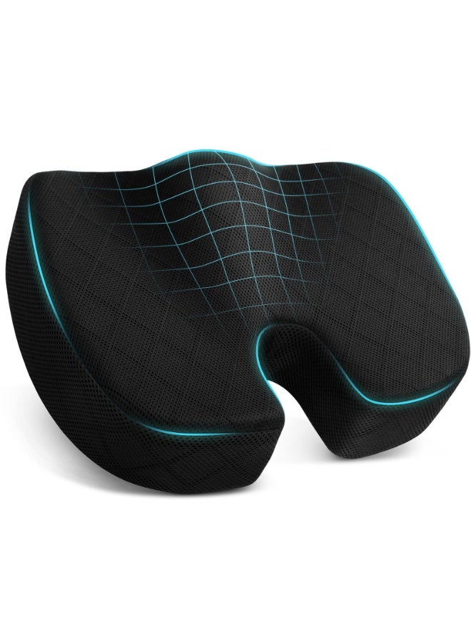 Office/Car Seat Cushion, Non-Slip Sciatica & Back Coccyx Tailbone Pain Relief Chair Pad, Memory Foam Butt Pillow for Computer Desk, Wheelchair, Driving (Black) - Image 1