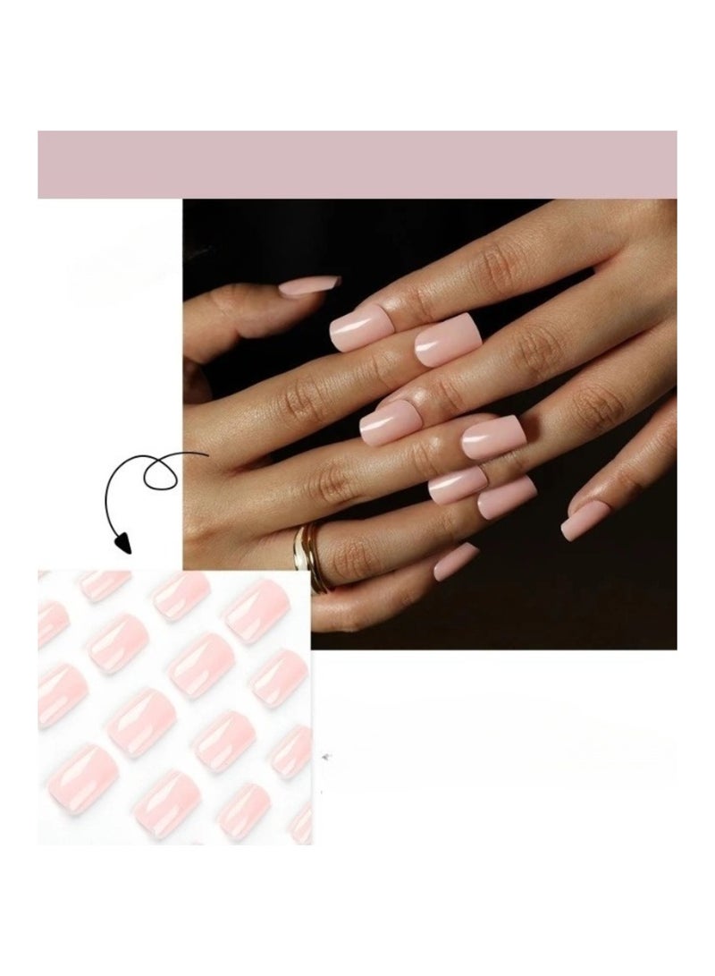 JOYME 24-Piece Pack Press On Full Cover Nails Glue Free Convenience Light Pink - Image 2