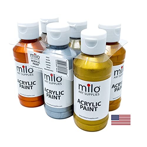milo Metallic Acrylic Paint Set of 6 Colors | 4 oz Bottles | Student Metallic Colors Acrylics Painting Pack | Made in the USA | Non-Toxic Art & Craft Paints for Artists, Kids, & Hobby Painters - Image 2