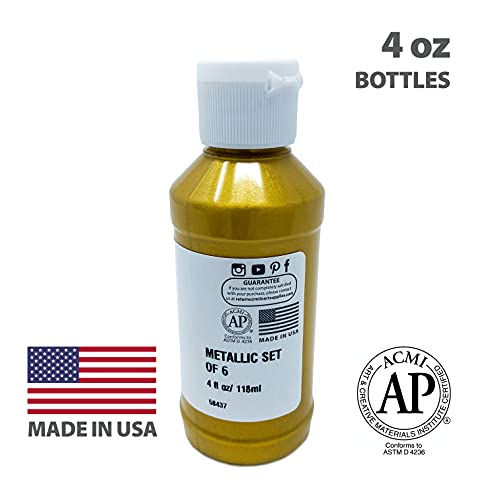 milo Metallic Acrylic Paint Set of 6 Colors | 4 oz Bottles | Student Metallic Colors Acrylics Painting Pack | Made in the USA | Non-Toxic Art & Craft Paints for Artists, Kids, & Hobby Painters - Image 3