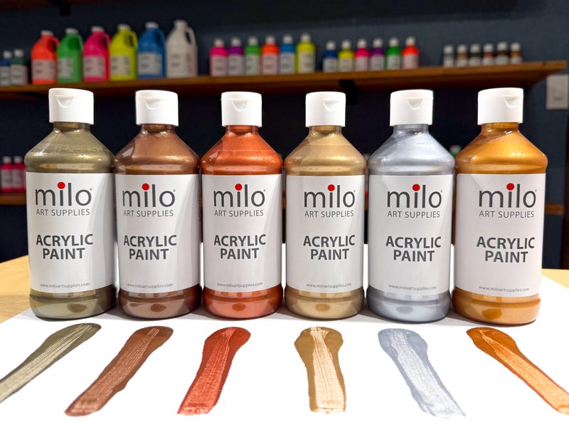 milo Metallic Acrylic Paint Set of 6 Colors | 4 oz Bottles | Student Metallic Colors Acrylics Painting Pack | Made in the USA | Non-Toxic Art & Craft Paints for Artists, Kids, & Hobby Painters - Image 5