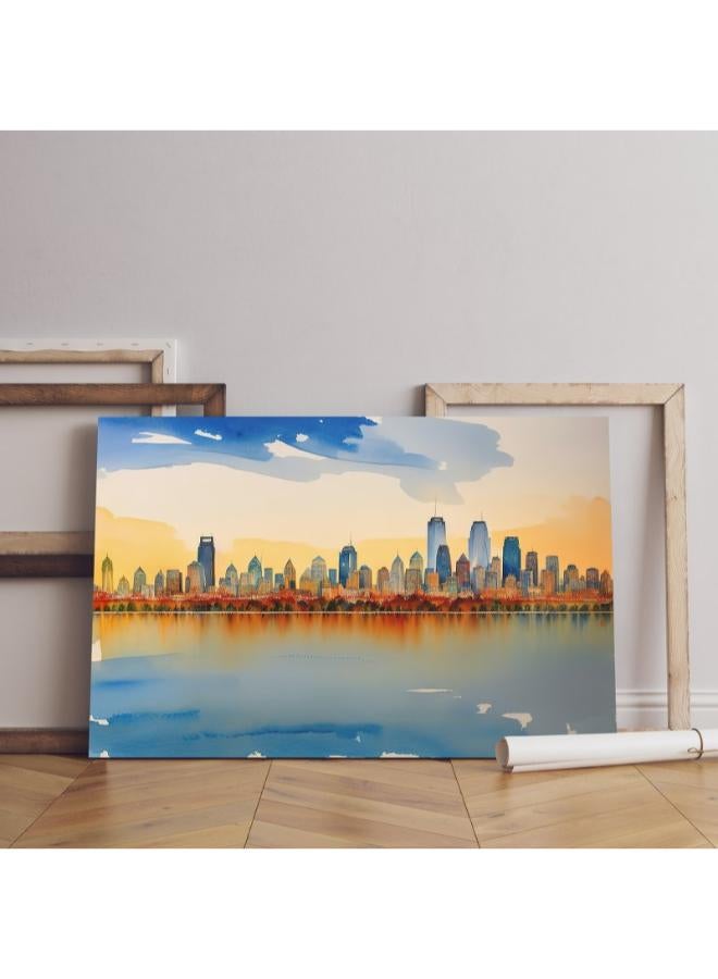 هوم جاليري لوحة فنية جدارية عن بانوراما فيلادلفيا سكاي لاين مطبوعة على قماش الكانفس مقاس 60x40 - Image 2