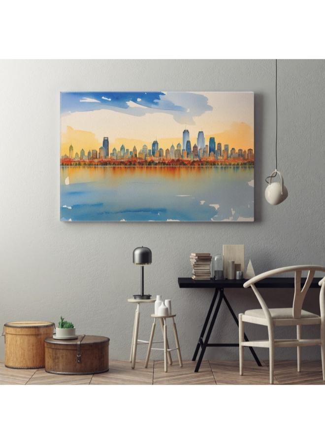 هوم جاليري لوحة فنية جدارية عن بانوراما فيلادلفيا سكاي لاين مطبوعة على قماش الكانفس مقاس 60x40 - Image 3