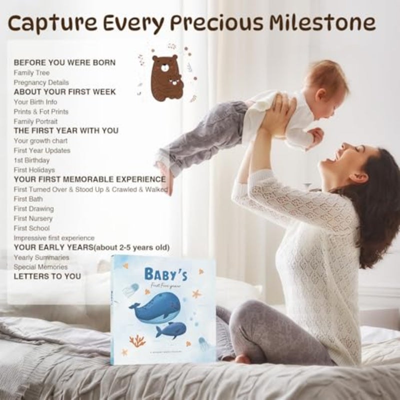 Keepsake Memory Book for Baby Boy Girl, Timeless First 5 Year Milestone Book to Record Every Event from Birth to Age 5 Gender Neutral Baby Journal Scrapbook Album for Ideal Baby ShowerPregnancy Gift - Image 3