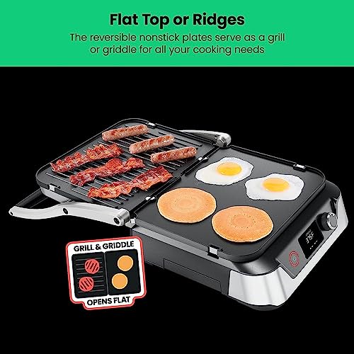 Chefman 5-in-1 Digital Panini Press Grill Sandwich Maker and Griddle Grill Combo with Removable, Reversible Dishwasher-Safe Grilling Plates, Opens 180° for Indoor BBQ /Flat Top Grill, Stainless steel - Image 4
