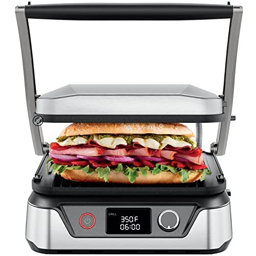 Chefman 5-in-1 Digital Panini Press Grill Sandwich Maker and Griddle Grill Combo with Removable, Reversible Dishwasher-Safe Grilling Plates, Opens 180° for Indoor BBQ /Flat Top Grill, Stainless steel - Image 1
