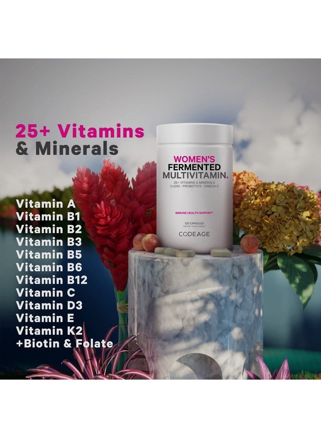 Codeage Women’s Daily Multivitamin, 25+ Vitamins & Minerals, Fermented, Organic Whole Foods, Probiotics Supplement - Vitamin A, Vitamin B, Vitamins C, D, E & K, Omega 3, Zinc - Vegan - 120 Capsules - Image 3