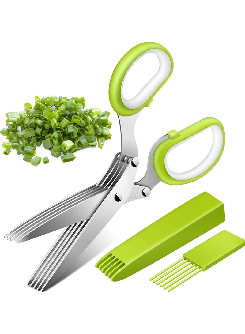 Kimaya Herb Scissors, Multipurpose Kitchen Scissor 5 Blade Herb Shears Cutter with Safety Cover and Cleaning Comb, Sharp Kitchen Shear Scissors for Chopping Basil Chive Parsley Cilantro Vegetables - Image 1