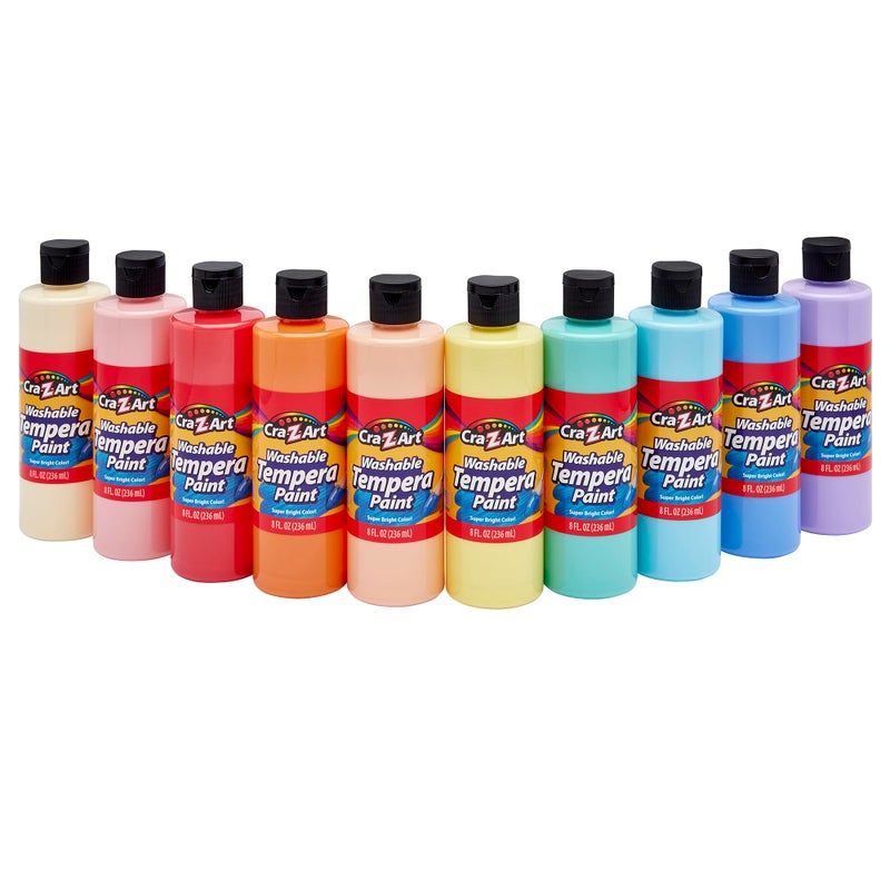 CraZArt Pastels Washable Tempera Paint For Kids Bulk Pack 10ct Assorted Soft Pastel Colors Tempera Paint Set 8oz each bottle Back To School Teachers Supplies - Image 2