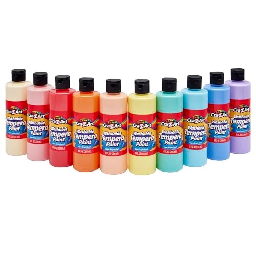 CraZArt Pastels Washable Tempera Paint For Kids Bulk Pack 10ct Assorted Soft Pastel Colors Tempera Paint Set 8oz each bottle Back To School Teachers Supplies - Image 1