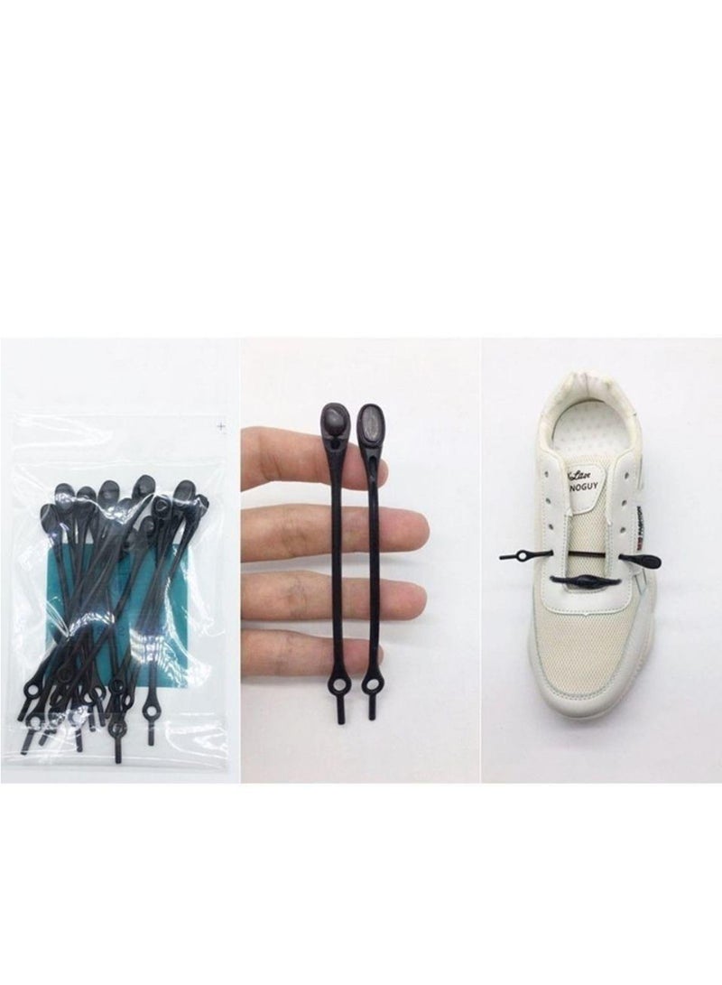 مجموعة من 12 رباط حذاء من السيليكون للأطفال وكبار السن، مزودة بإبزيم أوتوماتيكي لربط الحذاء في ثانية واحدة، وإكسسوارات ربط غير قابلة للانزلاق (أسود) - Image 1