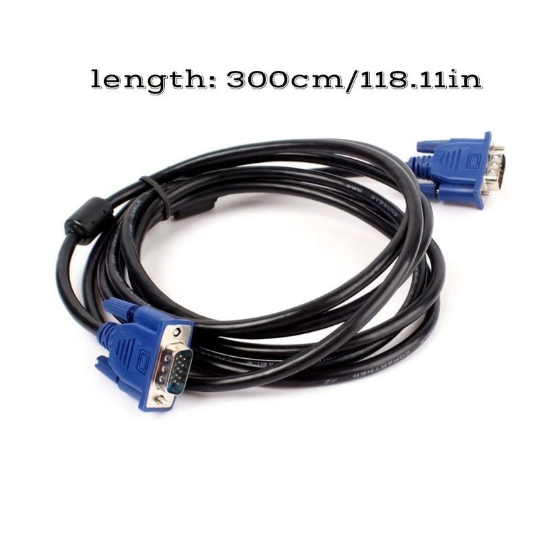 كابل تمديد VGA ذكر إلى ذكر بطول 2.7 متر، 15 دبوس، لشاشة الكمبيوتر وجهاز العرض والتلفزيون والكمبيوتر، محول. - Image 3