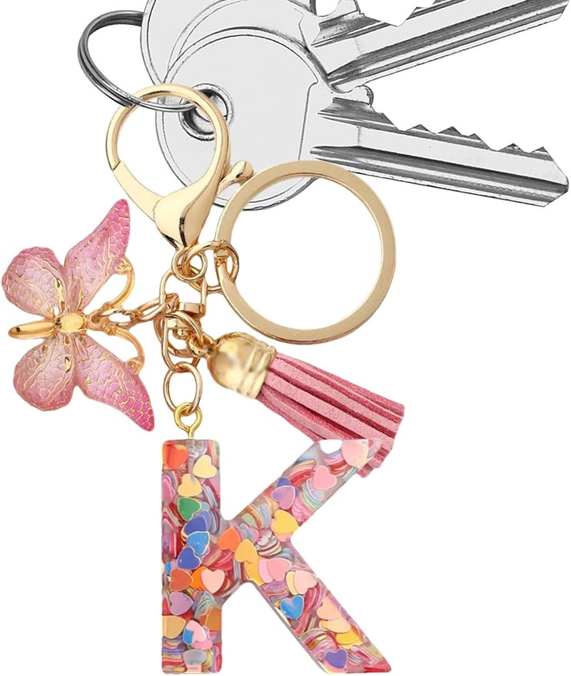 Initial Letter K Car Keychain Keyring for Women Cute Bag Charm Purse Backpack Accessory - Image 1