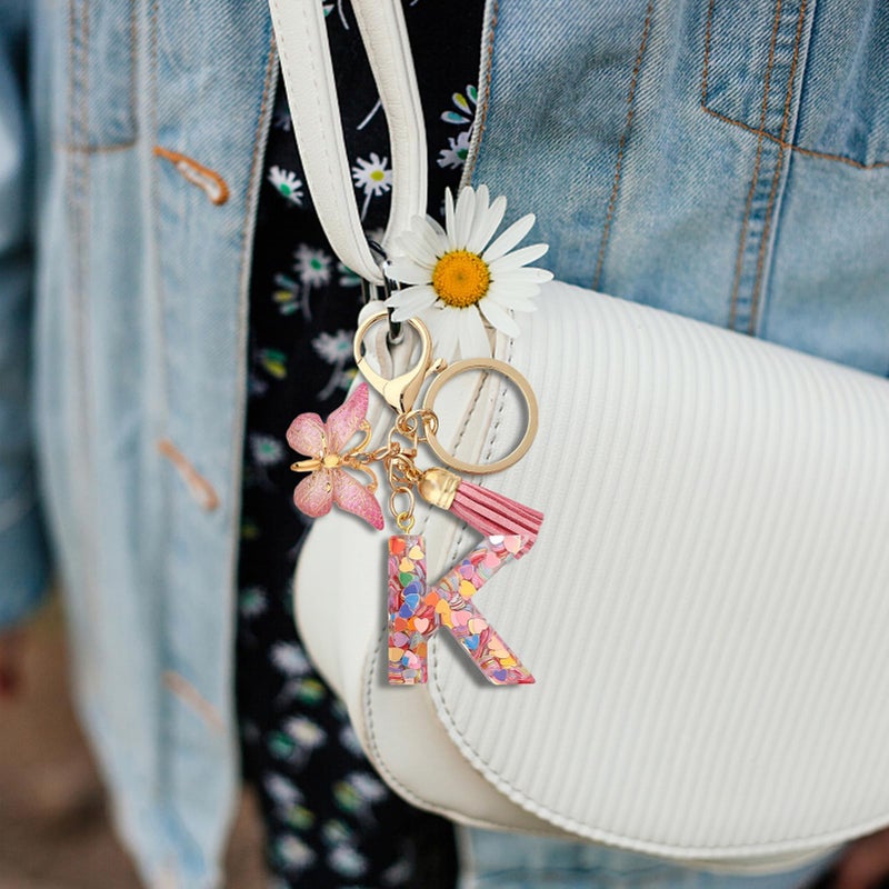 Initial Letter K Car Keychain Keyring for Women Cute Bag Charm Purse Backpack Accessory - Image 4