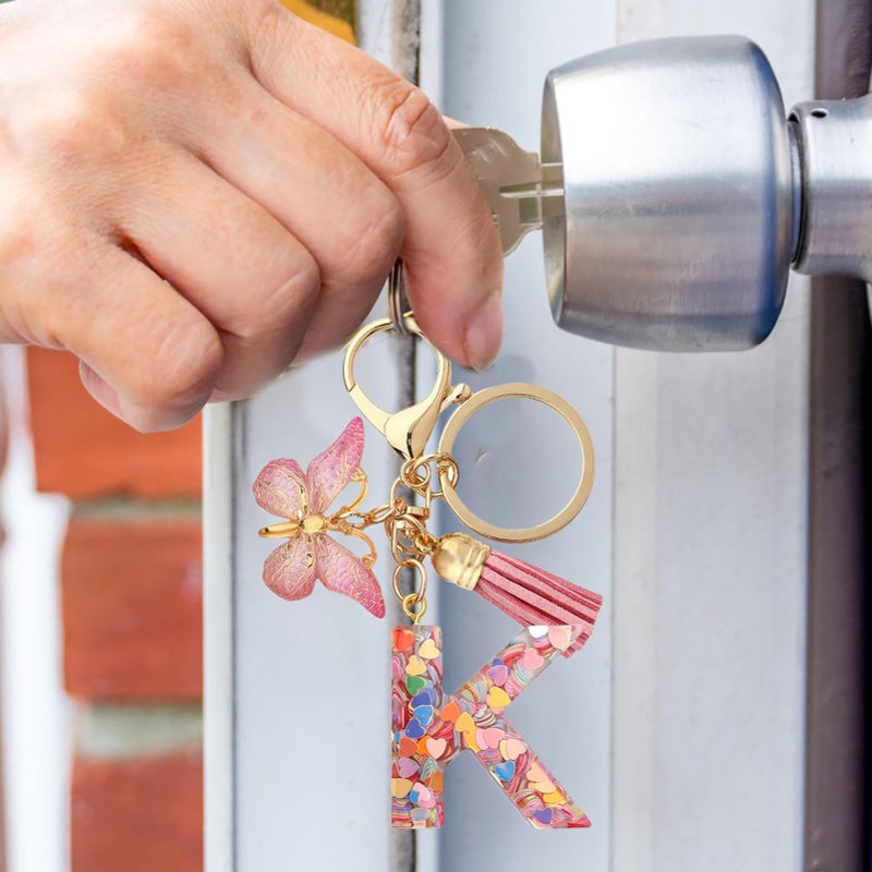 Initial Letter K Car Keychain Keyring for Women Cute Bag Charm Purse Backpack Accessory - Image 3